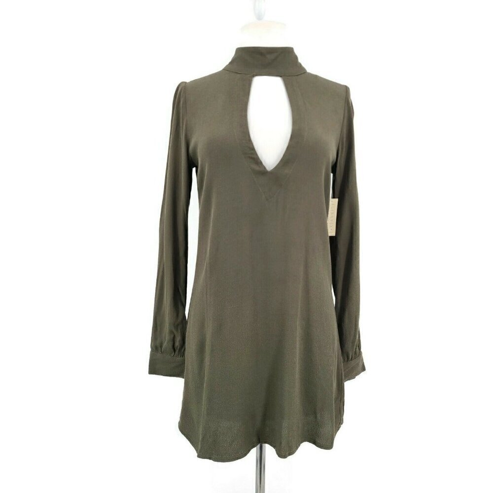 New Flynn Skye Leah Mini Dress Womens S Solid Olive Green Forest Cut Outs